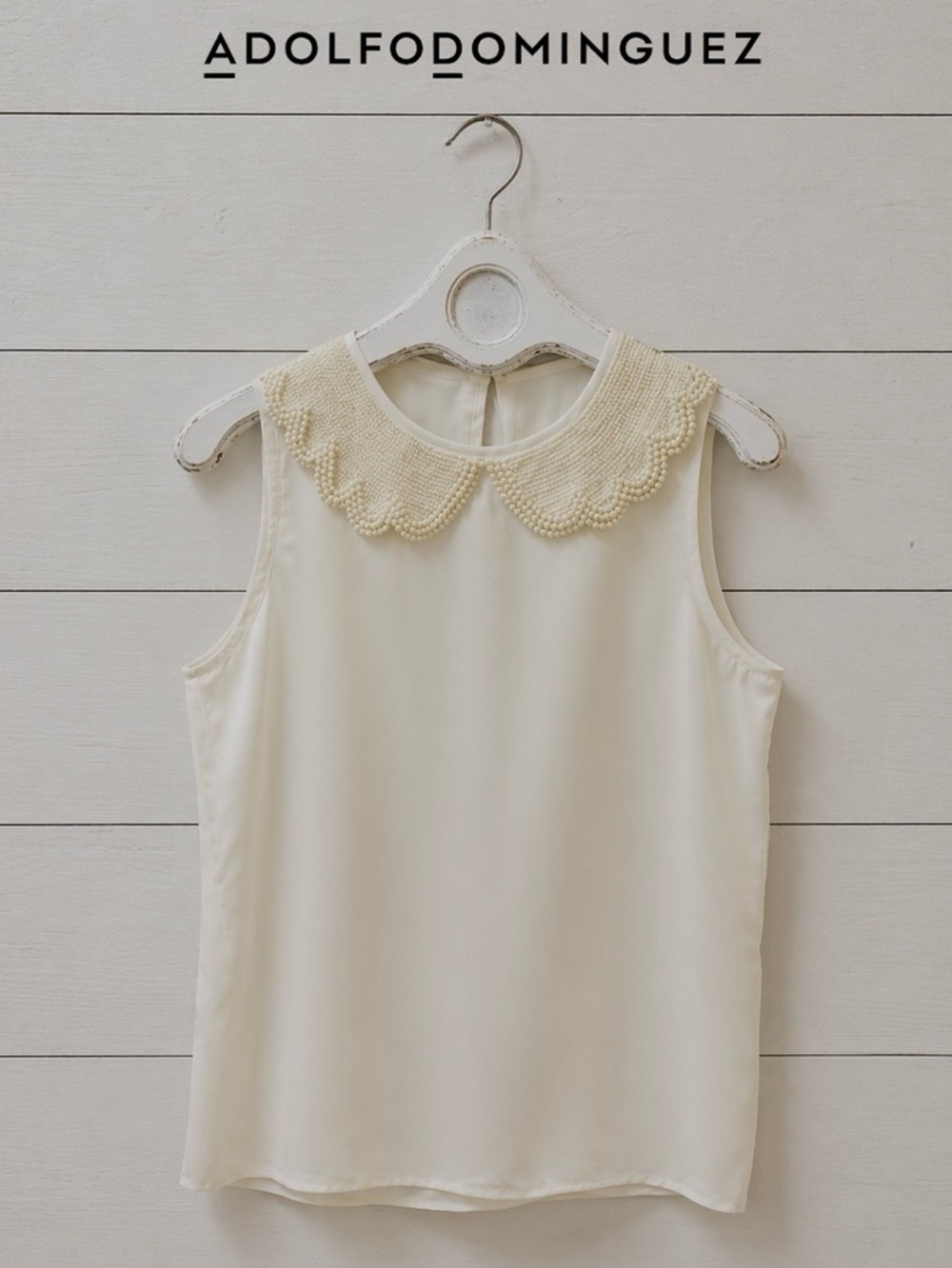 ADOLFO Dominguez Ivory Pearl Collar Blouse Size 40